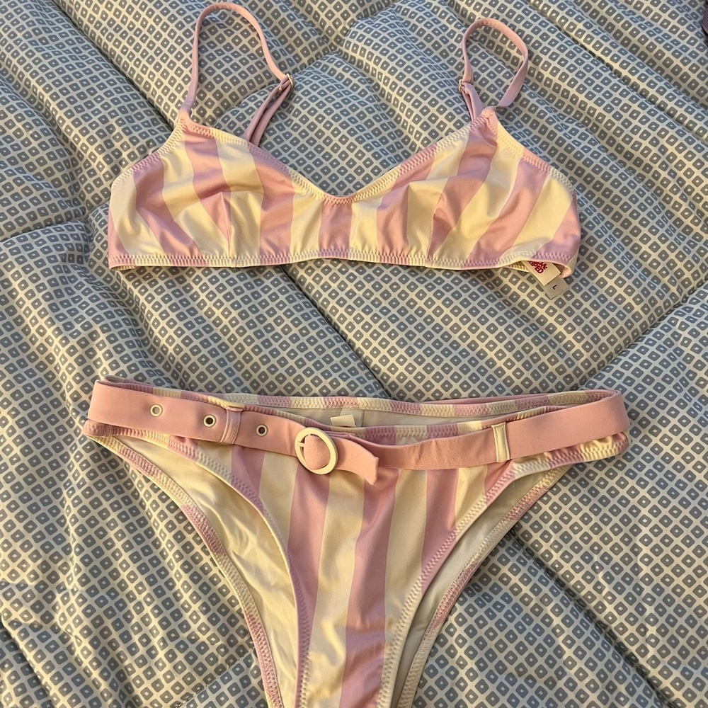 Solid & Striped Pink/White Bikini - Size L